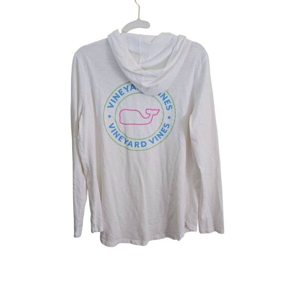 Vineyard Vines 2024 White Long Sleeve Cotton Rounded Hem Hooded Tee Shirt Size L - Picture 2 of 9